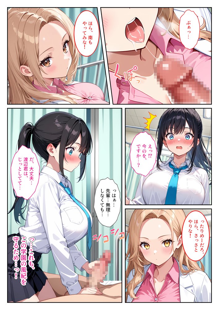 快楽に目覚めた無垢な爆乳風紀委員長とドMなギャル保健医に射精管理されています！ 無料エロ漫画 raw